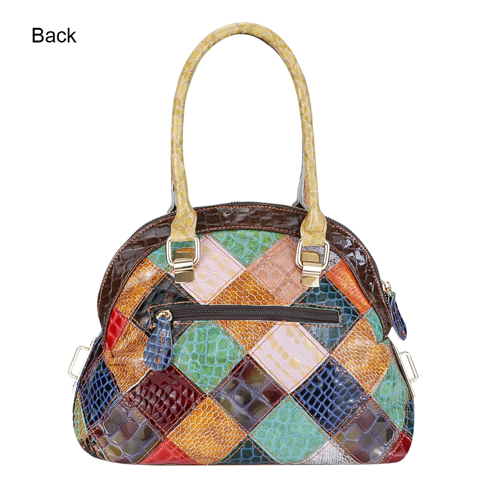 Royal Bagger Patchwork Top-Handle Bags, Genuine Leather Shoulder Crossbody Bag, Colorful Stitching Plaid Handbag for Women 1770