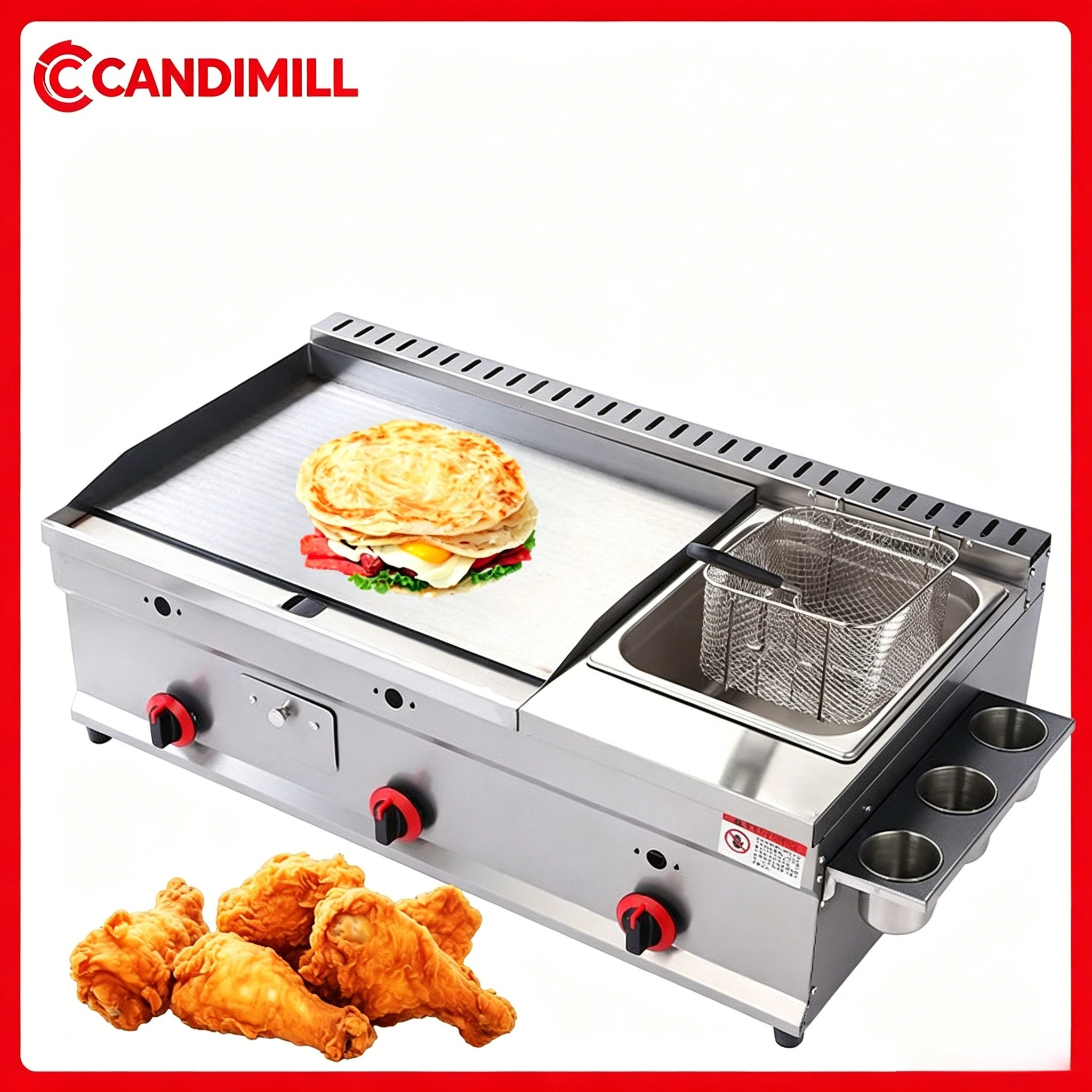 

Commercial Gas Integrated Griddle Fryer Machine, Multi-function for Squid, Hand Cake, Cold Noodles and Oden Skewer Cooking