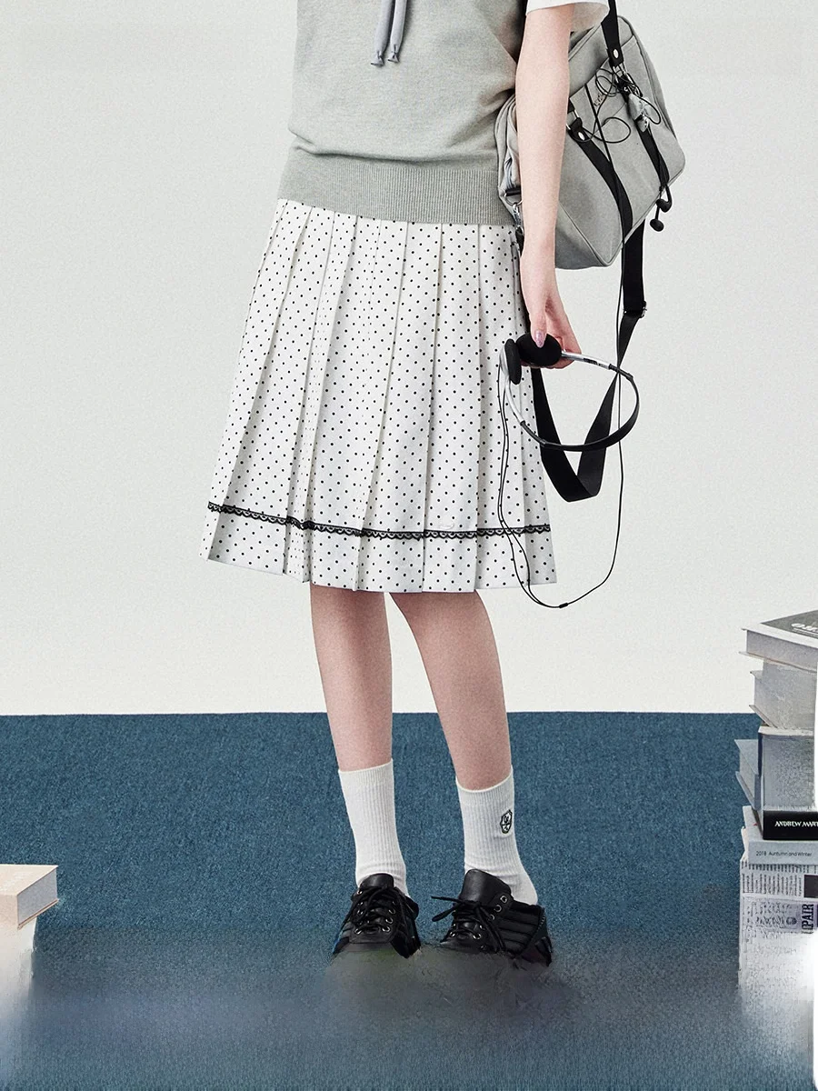 

Mrs. Flower Bell's New JK orm Skirt Polka Dot Pleated Long Skirt High Waist White Japanese Sle f Body Skirt for Women