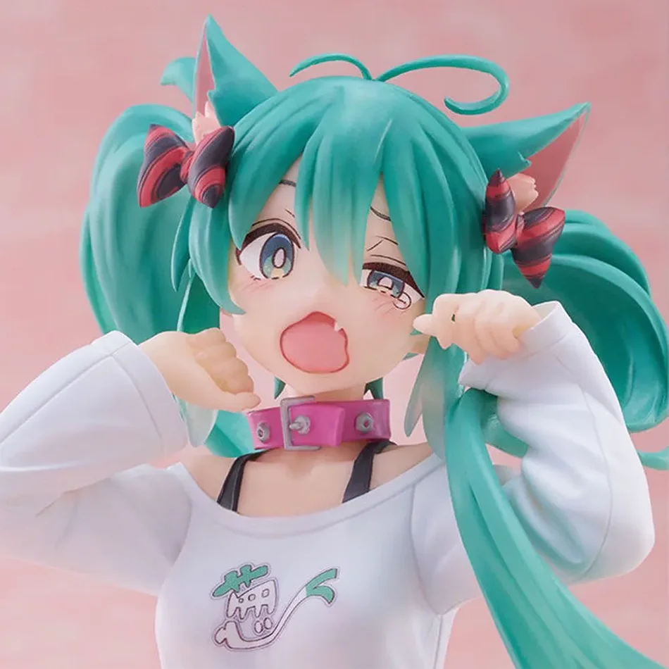 Hatsune Miku Desktop Cute Action Figure 11cm Neko T-Shirt Ver. Anime Figurine Kawaii Girl Model Toy Gift