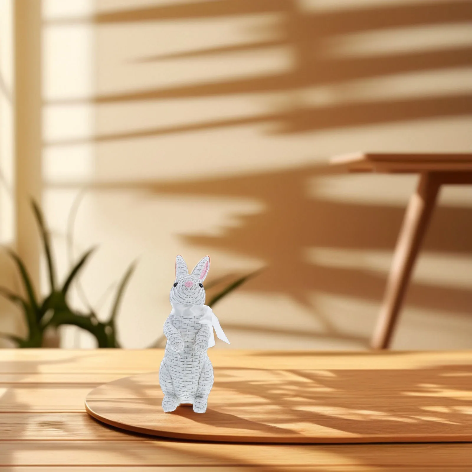 

Rattan Style Resin Bunny Easter Decoration Cute Bowknot Garden Home Outdoor Tabletop Spring Statue Easter Bunny Resin Statue