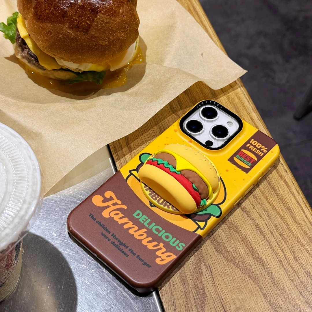 الإبداعية لذيذ برغر Magsafe حافظة شحن لاسلكية آيفون 13 14 15 16 برو ماكس 14 15 16 برو همبرغر حامل مغناطيسي ﻿