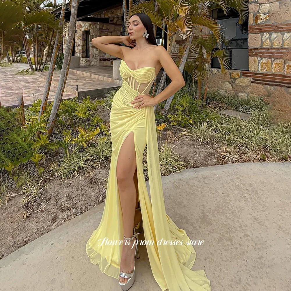 

Flowers Prom Mermaid Evening Dress Fish Bone Party Dress Illusion High Slit فساتين مناسبة رسمية Gala Dress Customized