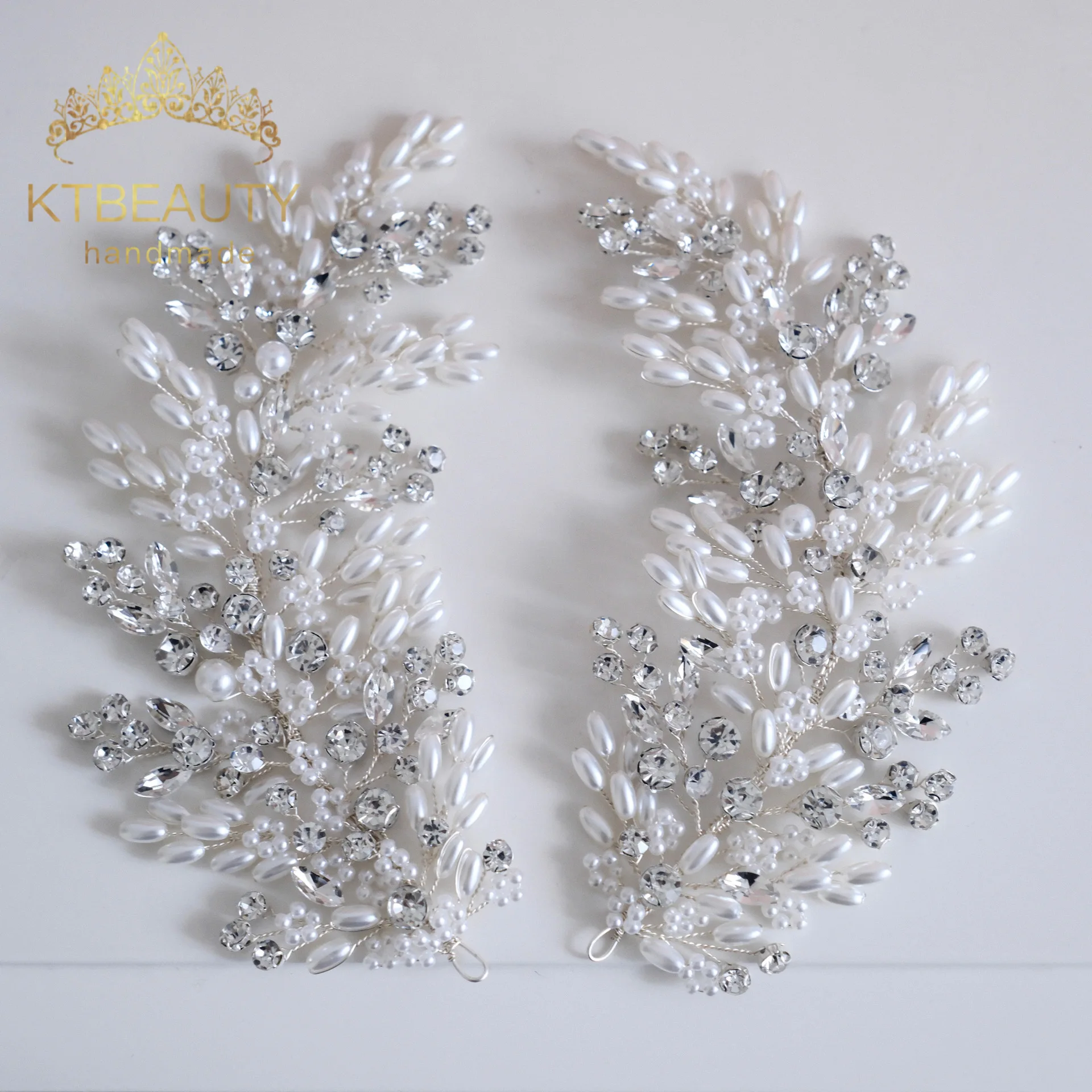 KTBEAUTY News 2025 bridal style Headpiece Silver color white Stones Pearls Set Beauty Hair band Women Accessories