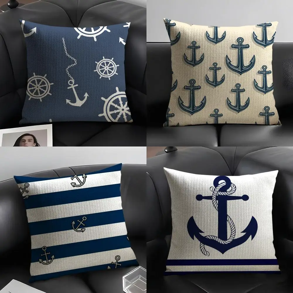 Navy Patterns Luxury Cushion Cover Natural Linen Organic Fab