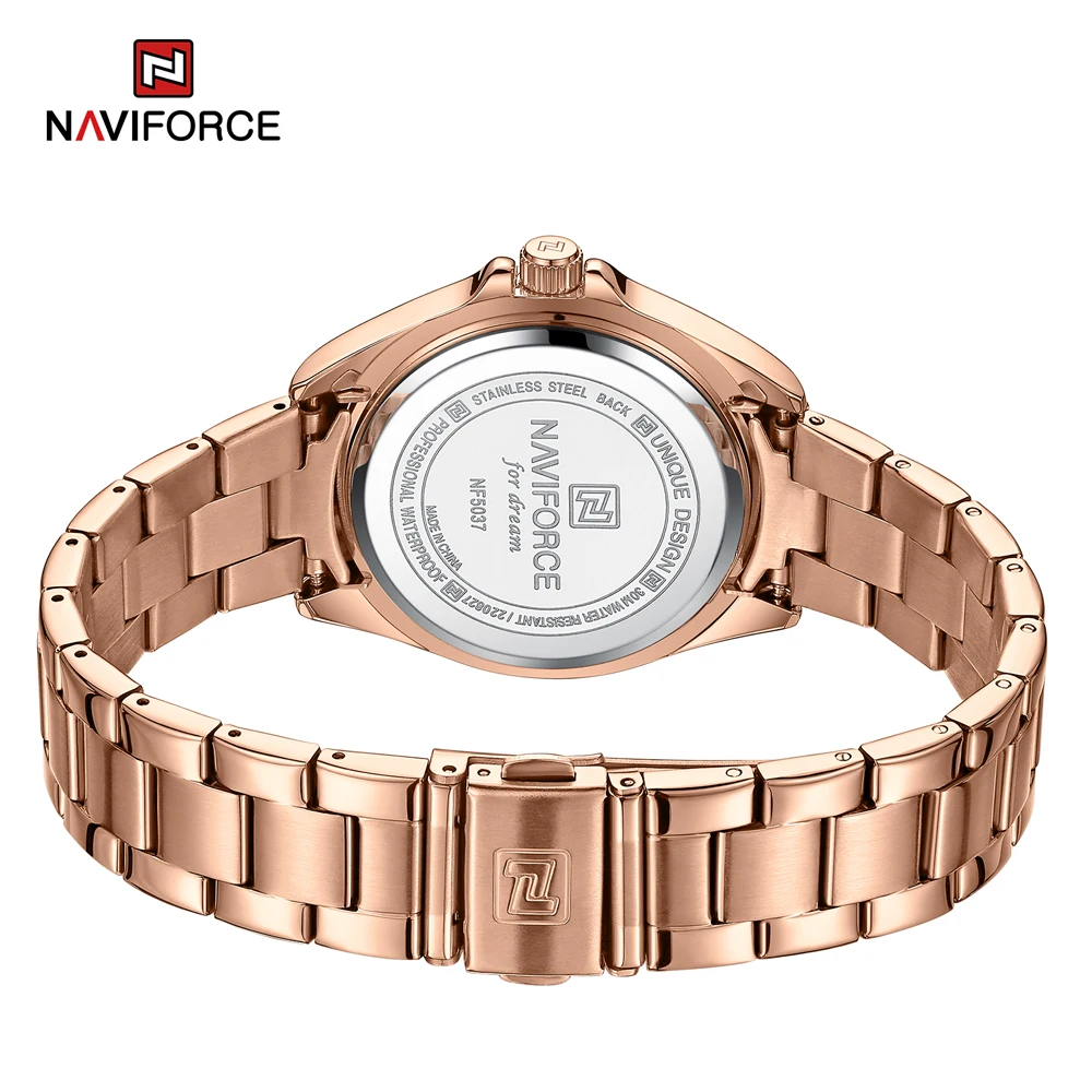 NAVIFORCE Fashion Ladies\' Watch Casual Roman Numerals Creative Dial Stainless Steel Waterproof Quartz Wristwatches for Women