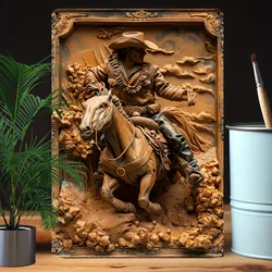 Western Cowboy Riding Horse Relief Wall Art, High Durability Sign, Rustic Vintage Decor for Home, Garden, Classroom, Unique Gift