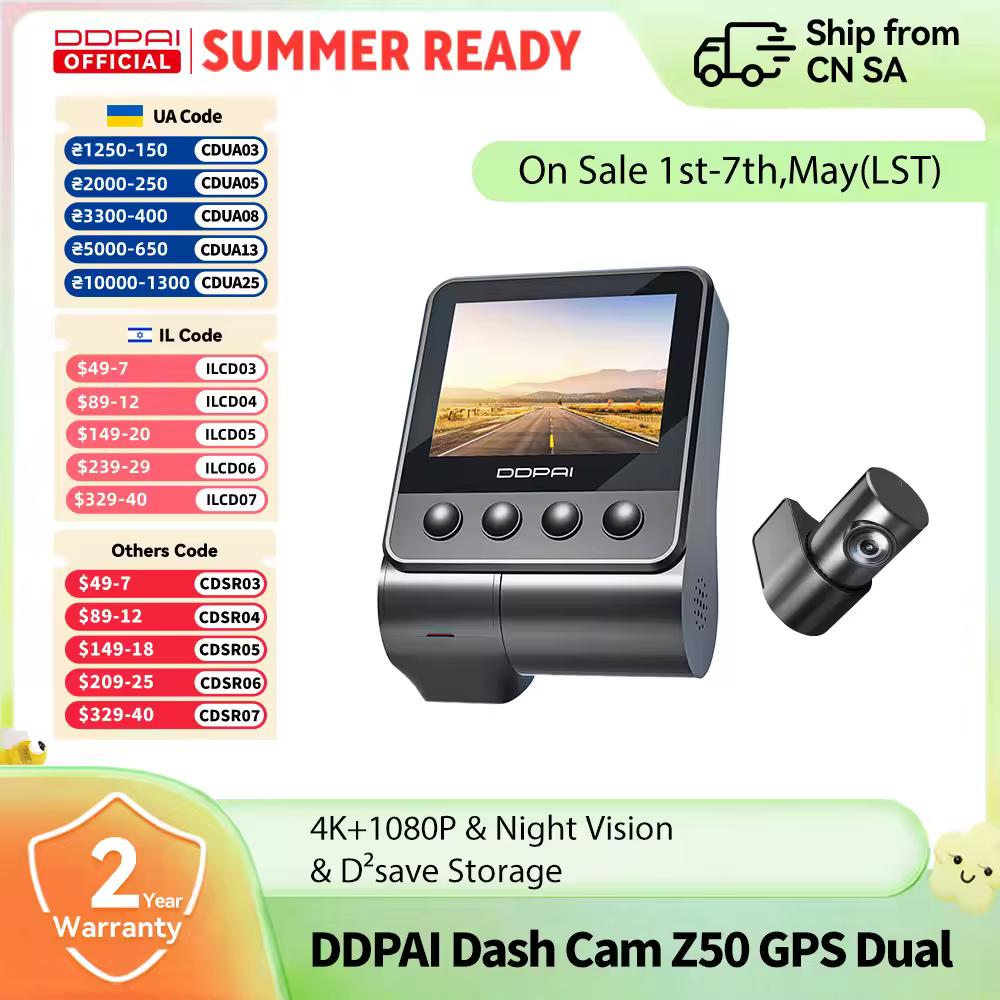 【SA Warehouse】DDPAI Dash Cam Z50 4K UHD Front and Rear Cam Car Camera WiFi GPS ADAS Dual Dash Camera Car DVR Support Rear Cam