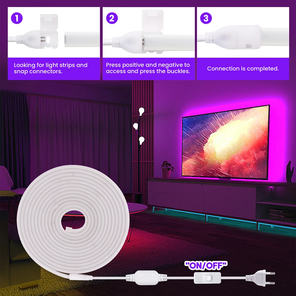 220 В 110 В COB Светодиодная лента Выключатель ЕС США Комплект вилок питания 1 м 2 м 5 м 10 м Высокая яркость 288 светодиодов Гибкая лампа RA90 Водонепроницаемый домашний декор