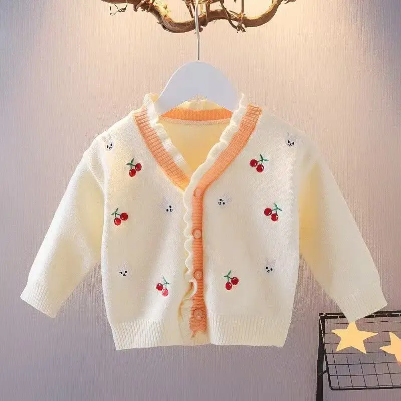 

Girls' Sweater Cardigan New Korean Style Children's Clothing Sweater Tops Children's Baby Girls Fashionable Lace Tops