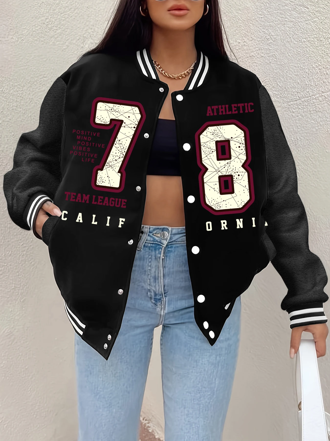 مدينة نيويورك الولايات المتحدة الأمريكية الفن إلكتروني الطباعة البيسبول جيرسي المرأة الخريف ملابس رياضية غير رسمية لينة الشارع سترة فضفاضة Retr جاكيتات #2