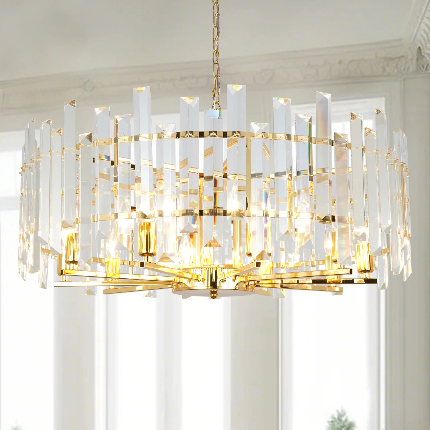 

Contemporary Island Chandeliers Light Modern Gold Crystal Pendant Hanging Lamp for Living Room Dining Room Dimmable