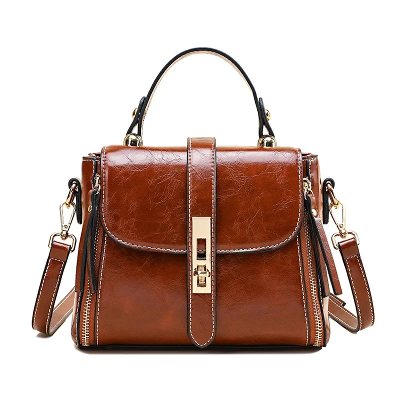 Genuine Leather Women bag Luxury Handbags Double Zipper Ladies Shoulder Bags Lock decoration Real Cowhide Handbag L53