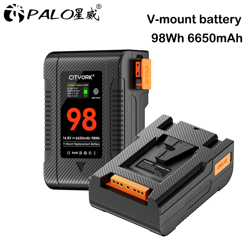 

V Mount Battery 98Wh PD 65W V-Lock USB-C Batteries for Canon R5C Camera BMPCC 6K Pro 4K 60P Recording iphone 15 Pro Fast Charge