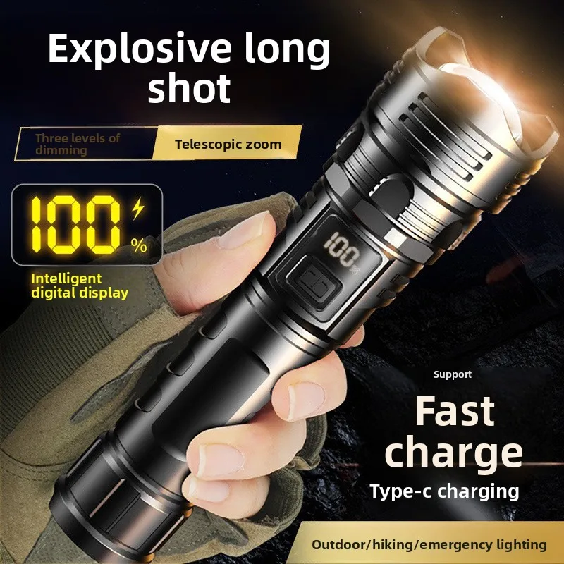 Flashlight with Strong Light, Laser Beam, Ultra-Bright, Rechargeable, Outdoor mini Portable Long-Lasting LightledSpotlight Flash