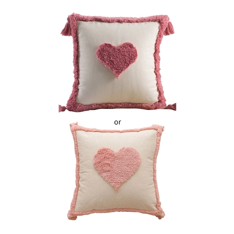 

Boho Woven Tufted Love Heart Pillow for Case with Tassel Geometric Cushion Cover