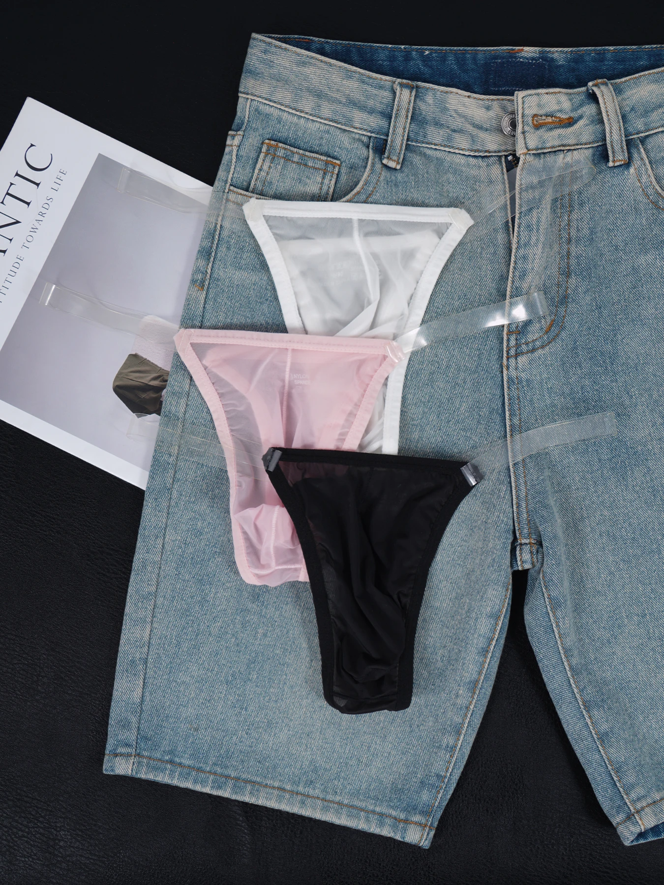 3 PCS Men's See-Through Mesh Thong U Convex Pouch Thin Elastic Waistband Breathable Sexy Underwear