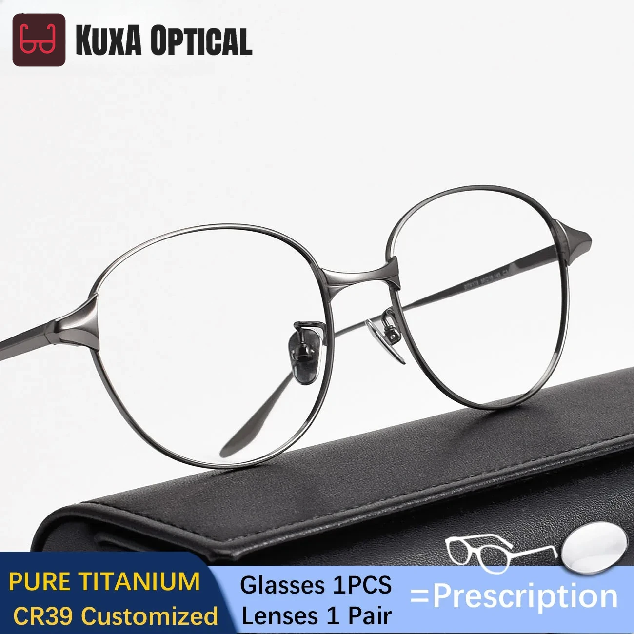 

KUXA женские и мужские очки из чистого титана, очки по рецепту, прогрессивное зрение, правильная близорукость, очки с рецептом 1,61 линзы, хорошее качество