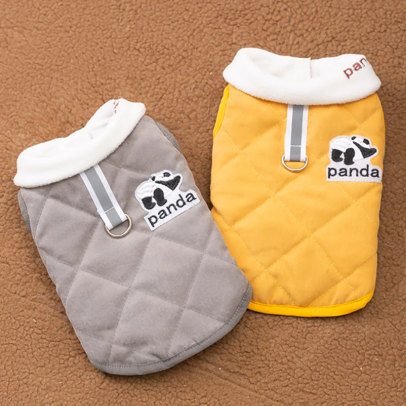 Cartoon Panda Dog Clothes Coat Traction Vest Pet Clothing Fashion Small Dogs Kawaii Thick Yellow Costume Autumn Winter Mascotas