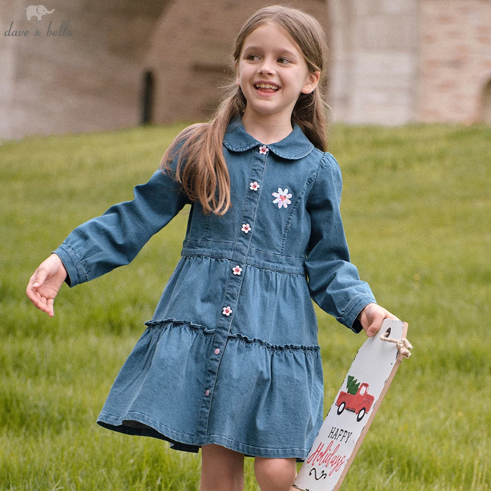 

Dave Bella Children's Apring Autumn Dress Sweet Girl's Long Sleeve Princess Jeans Dress Party Outdoor Cotton Clothes DK3252663