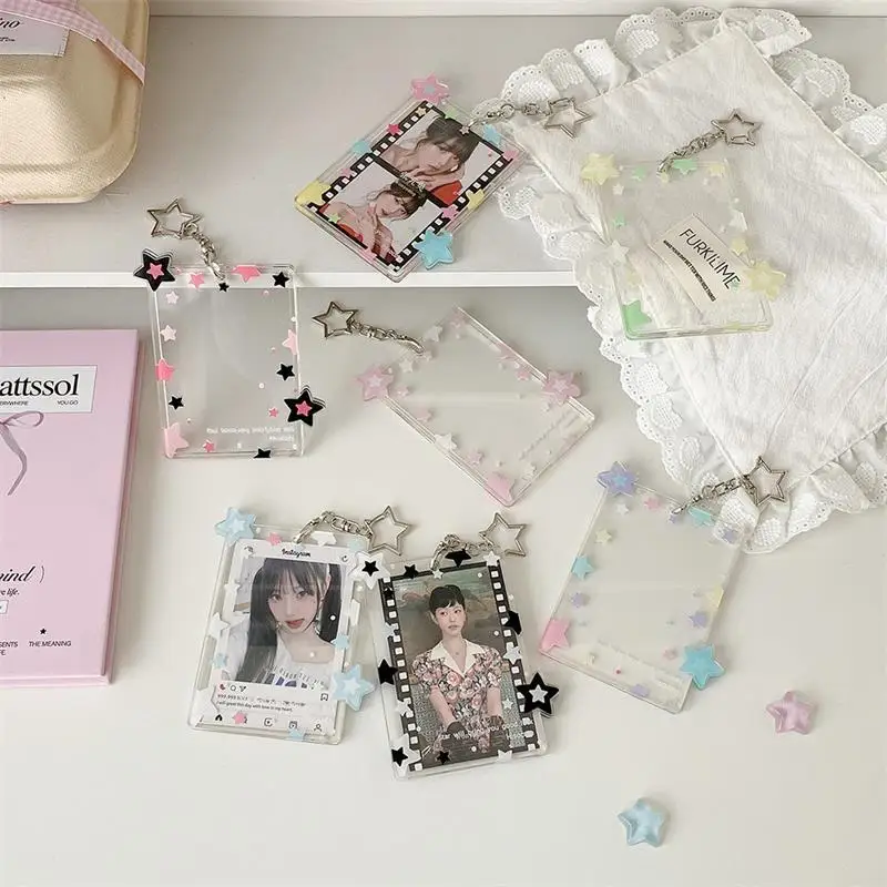 귀여운 컬러풀 스타 포토카드 홀더 3인치 카드 홀더 아이돌 사진 보관 카드 디스플레이 보호 펜던트 카드 정리함 선물