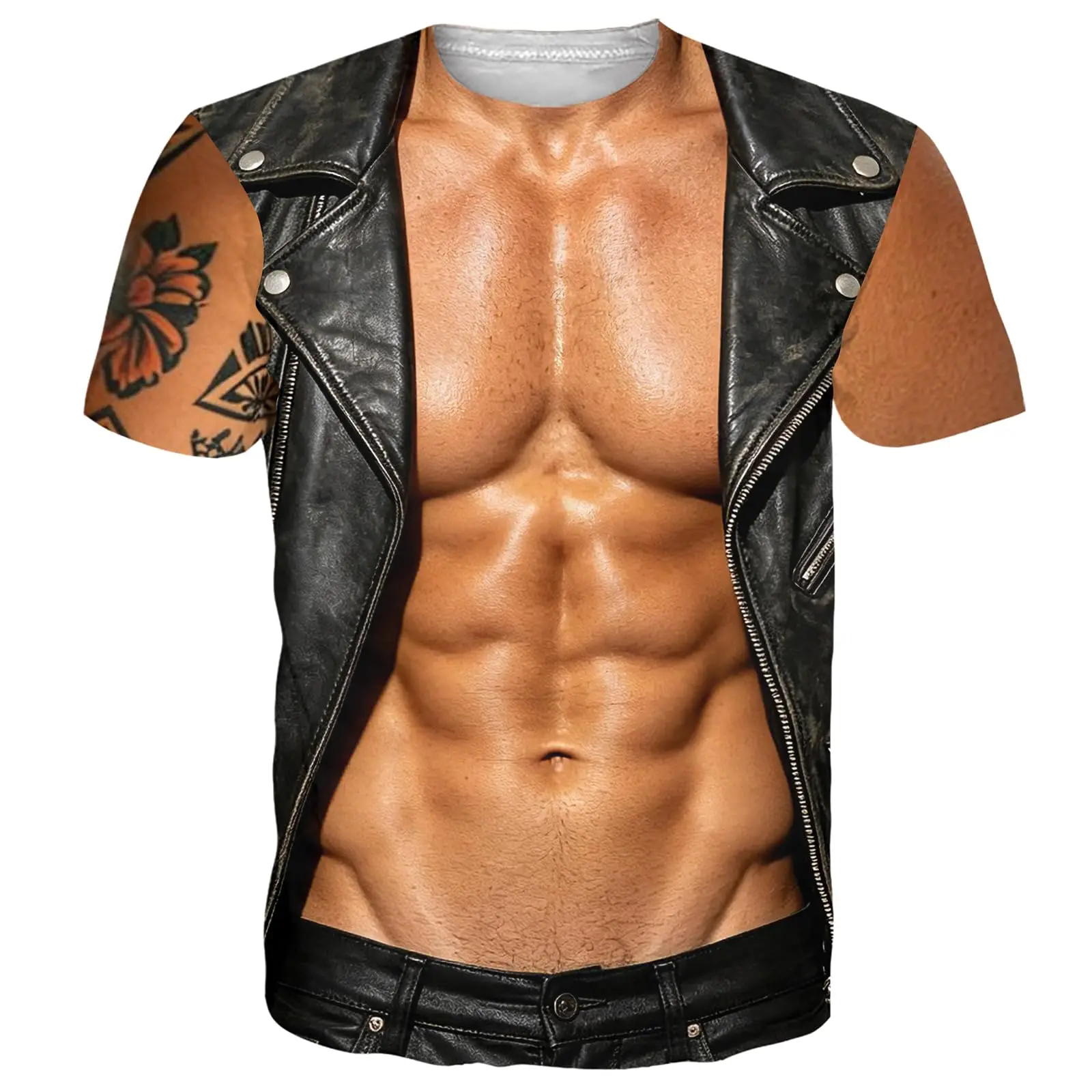 Neuheit 3D-Illusion Fake Body Print T-Shirt Lustiger Haariger Brustmuskeln-Anzug Grafisches Kurzarm-Unisex-Oberteil für Urlaub, Party und Freizeit – Detail 4