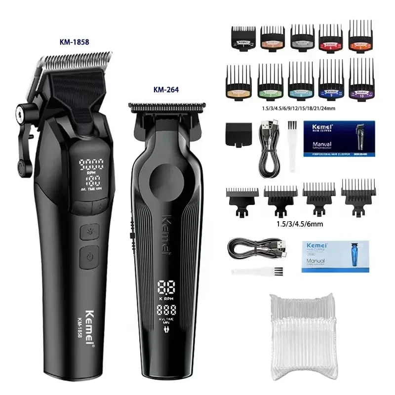 Kemei KM-1858 9000 RPM 10 W Tondeuse KM-264 Oplaadbare Elektrische Trimmer Originele KM-T95 Scheerapparaat voor Mannen Kapper tondeuse Kit