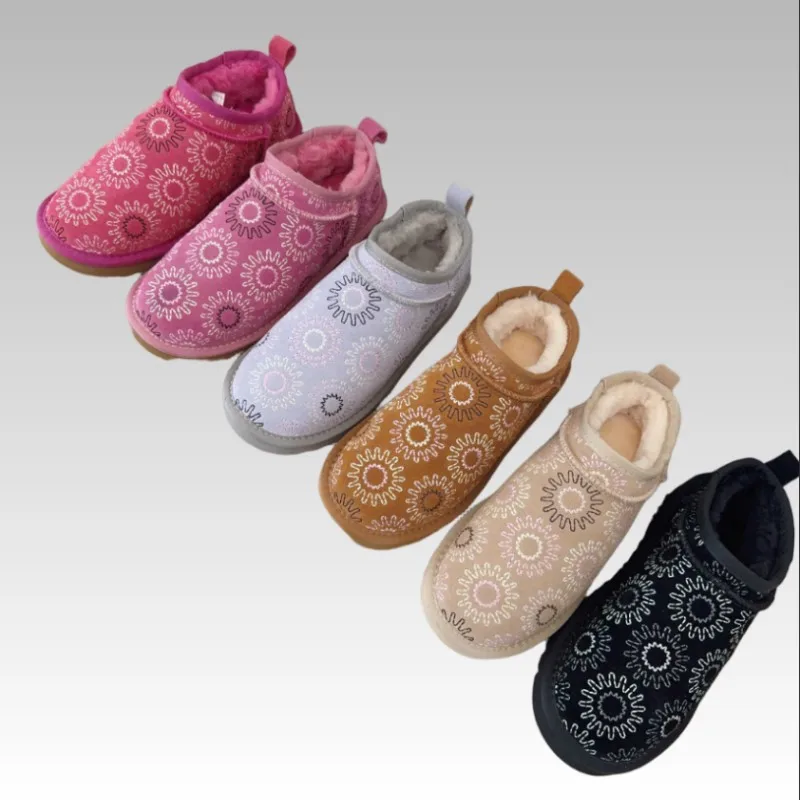 Winter Women Ultra Mini Snow New Ladies Wool Leather Comfort Boot Female Fur Bottom Shoes Men Warm Boots Size 35-45