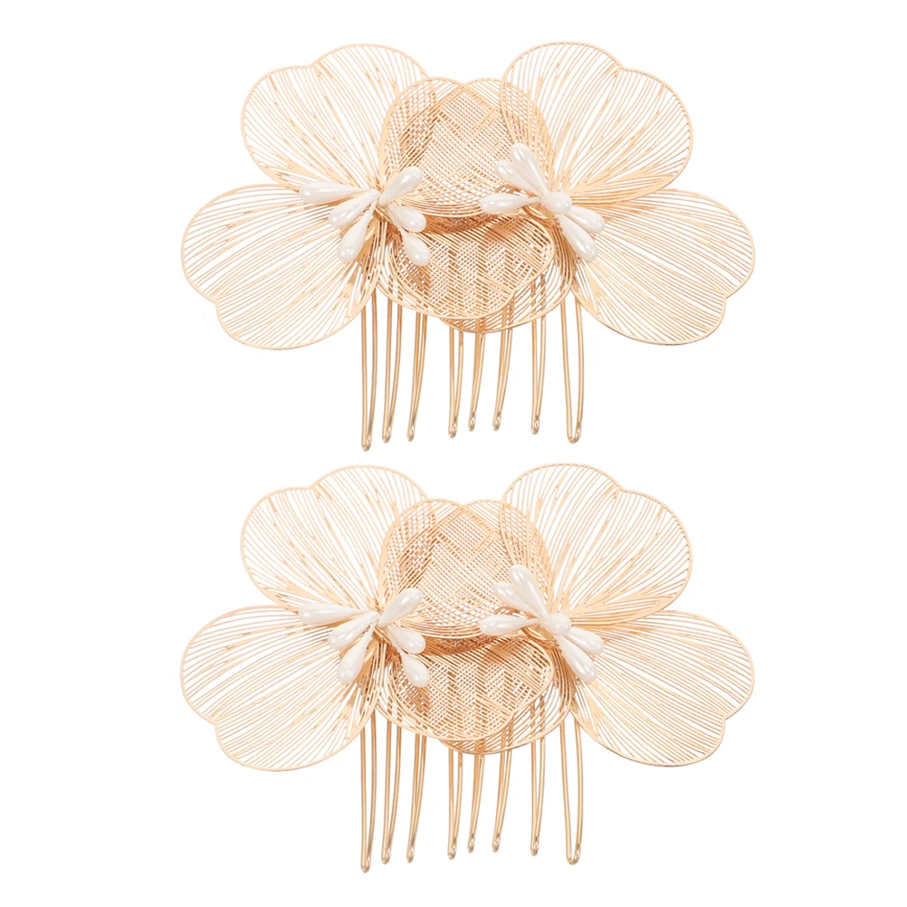

2Pcs Golden Combs H crafted Vintage Baroque Wedding Hair Pins Decorative Bridal Hair Combs Headpieces Accessories