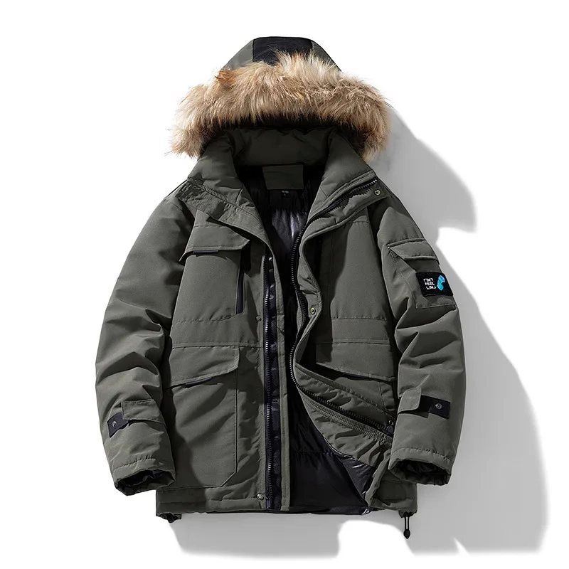 Men Winter Down Jacket Mens Warm Padded Jackets Thickened Parkas Coats Fur Collar Hooded Casual Outwear Detachable Hat for Male