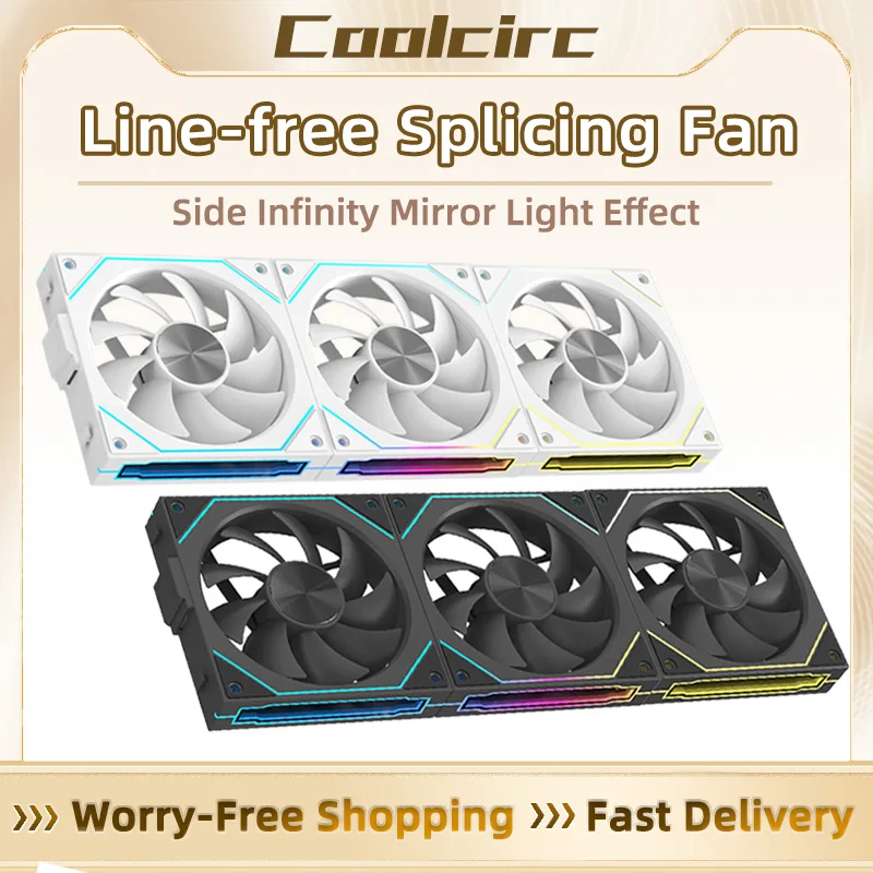 Coolcirc PC Case Fan 120mm Infinity Mirror Design Line-free Splicing ARGB Cooling Fan 4PIN PWM 800-1800RPM Case Cooler Fan