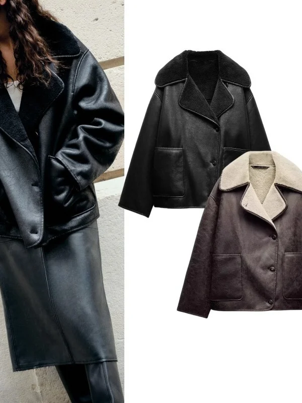 Jaet en simili cuir à col Double face pour femme, vêtement d'extérieur haut de gamme, sensation intercée, Sli Commute Sle