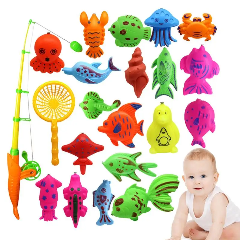 22PCS Magnetic Fishing Toy Fine Motor Skill Development Floating Fish Water Baby Toys Interactive Fishing Game For kids Toddlers