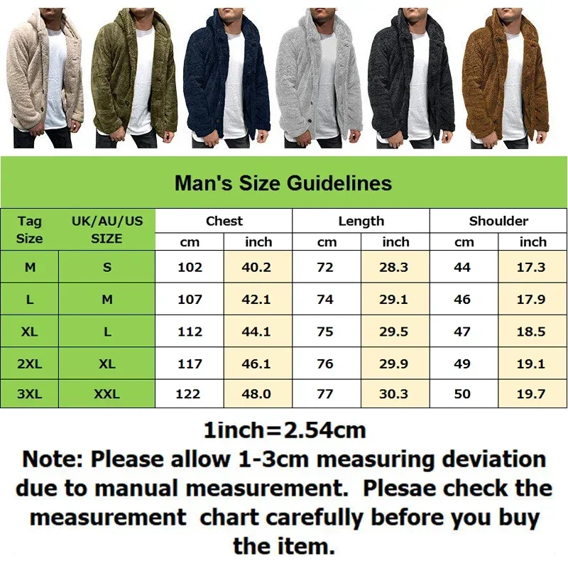 Men\'s Teddy Bear Fleece Coat Cardigan Winter Warm Hooded Coat Fashion Solid Color Long Sleeve Pocket Button Hooded Warm Coat