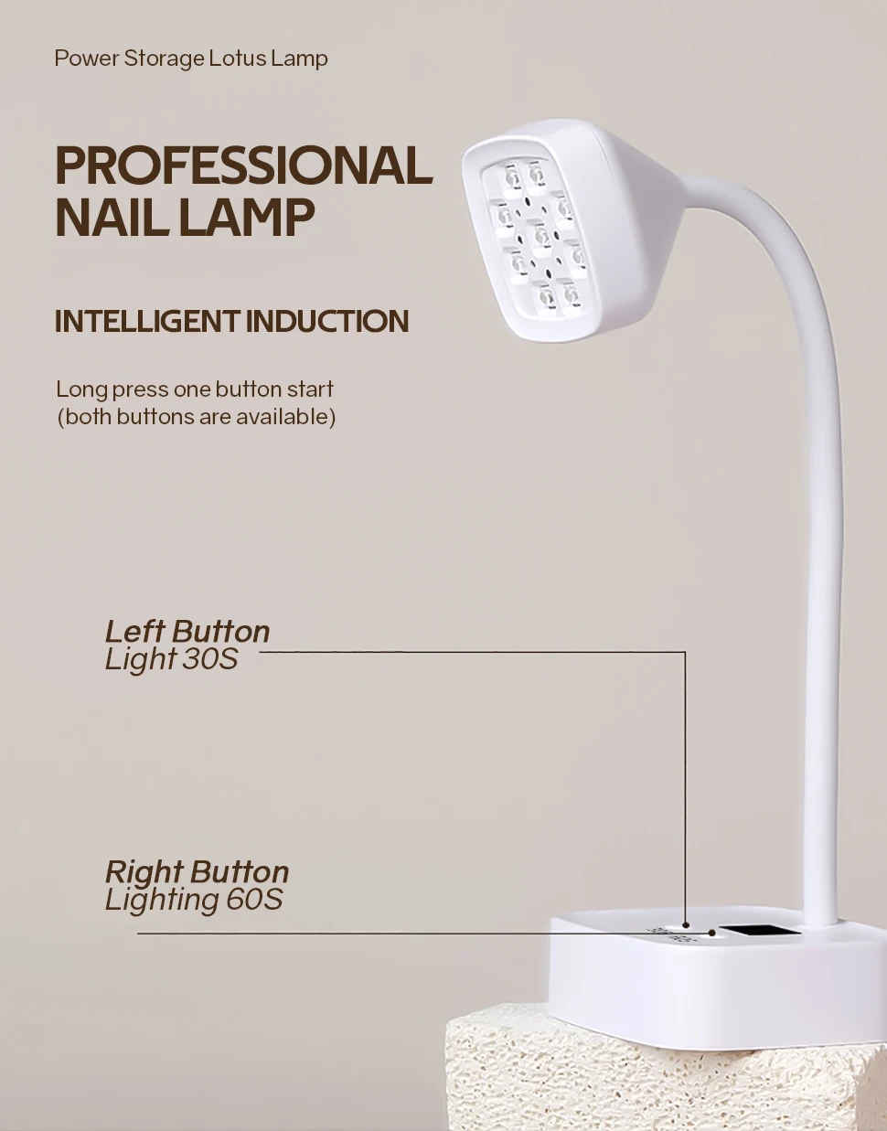 Mini 27W Nail Lamp  9 LEDS  Rechargeable Auto Sensing Touch Control Fast Drying Nail Light 360° Bendable Table Lamp