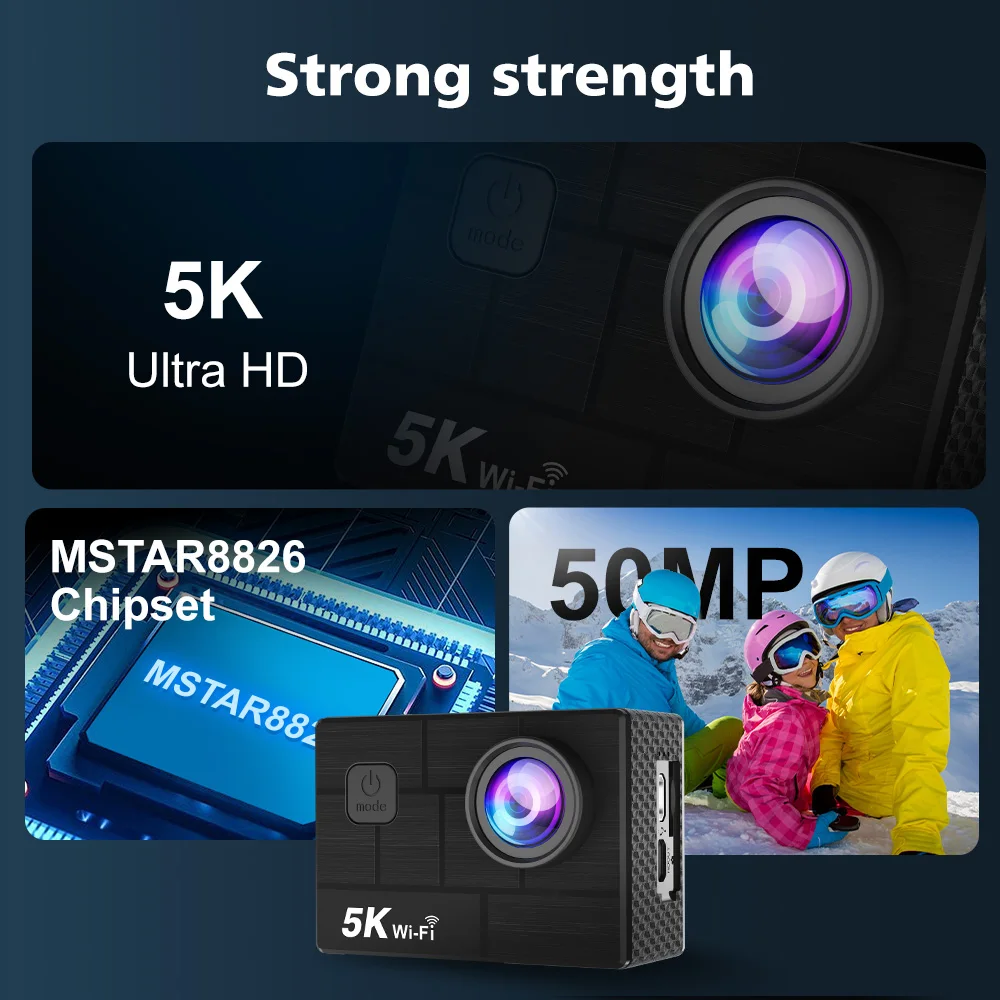 كاميرا Ourlife Action 5K30FPS 50MP WiFi 2.0 بوصة IPS شاشة 170 ° خوذة كاميرا رياضية بزاوية واسعة 30 متر مقاومة للماء ومضادة للاهتزاز #2