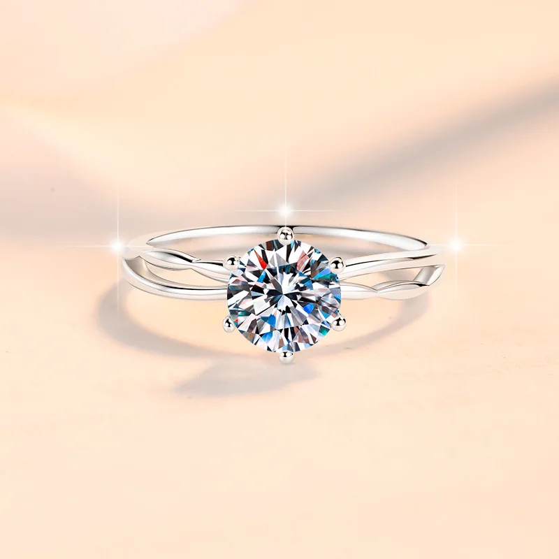 Small surrounding stones highlight core 1ct moissanite for women’s luxury six-prong ring on thickened PT950 platinum edge