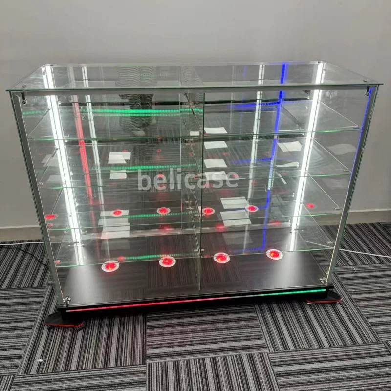 

customized.Smoke Shop Counter with Colored Light Retail Store Glass Display Showcase Floor Display Cases Smoke Shop Decorati