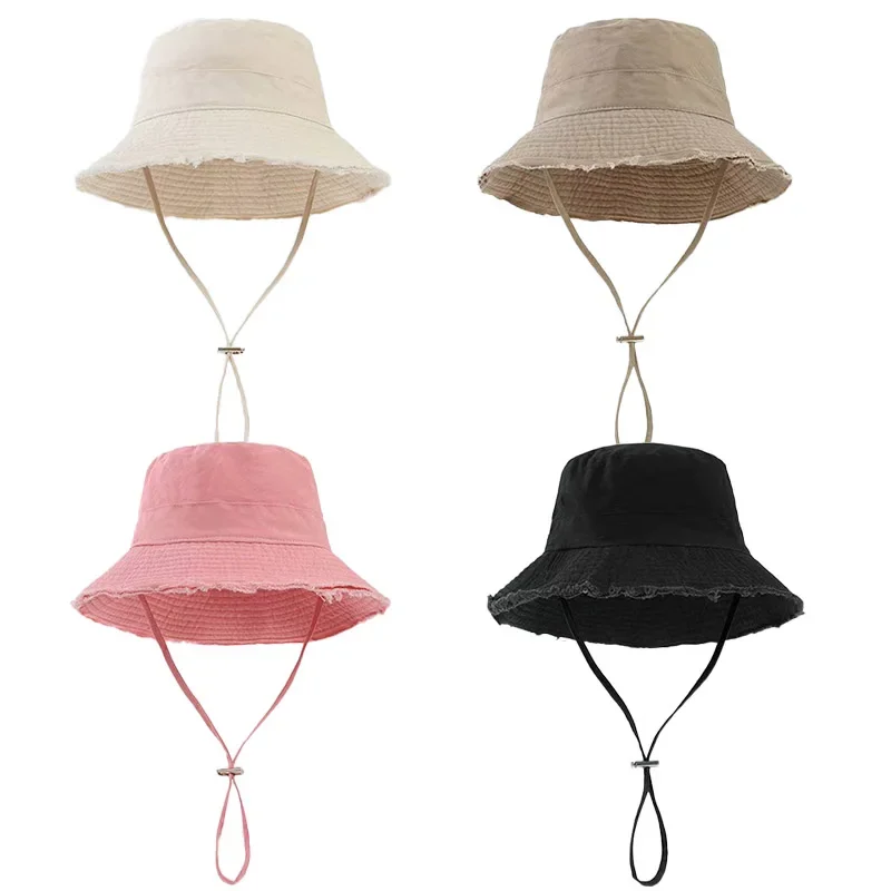 

Summer Fisherman Cap for Women Korean Pink Large-Brimmed Bucket Hat Outdoor Beach Travel Sunshade Panama Hats