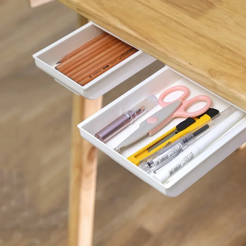 Drawer Storage Box Self Stick Pencil Tray Stand for Pens Under Desk Storage Drawer Hidden Table Drawer Box Home Organizer Box