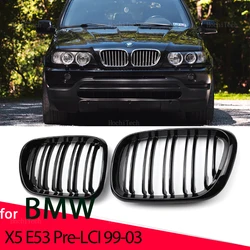 Black New Look Car Grille Grill Front Kidney Glossy 2 Line Double Slat For BMW X5 E53 Pre-LCI 1999 2000 2001 2002 2003