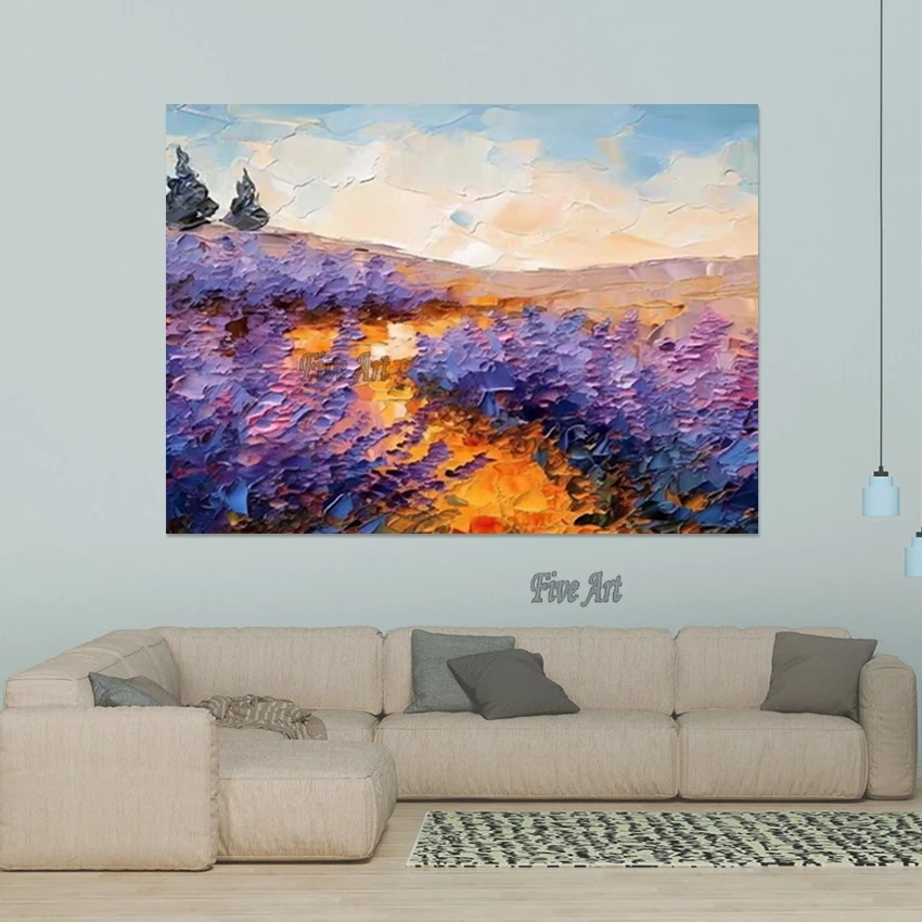 حجم كبير، فن قماش الكتان، لوحات زيتية للمناظر الطبيعية على شكل زهور، بدون إطار، صورة المناظر الطبيعية، تصميم أكريليك تجريدي