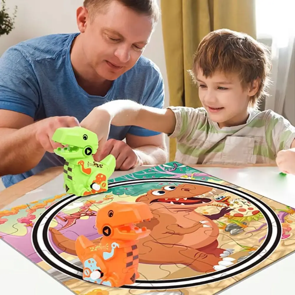 Plastikowe torowe autodromy z dinozaurami, zabawki-układanki, gry planszowe, autka inercyjne dla dzieci, zabawki Montessori, przenośne, składane torowe puzzle DIY.