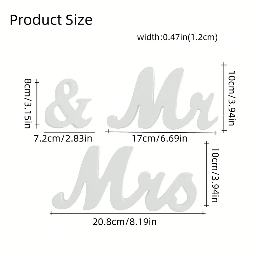 3pcs/set Wooden Mr & Mrs Sign Decoration For Wedding Party, Ceremony Check-In Desk, Dining Table, Suitable For Home, Hotel Decor