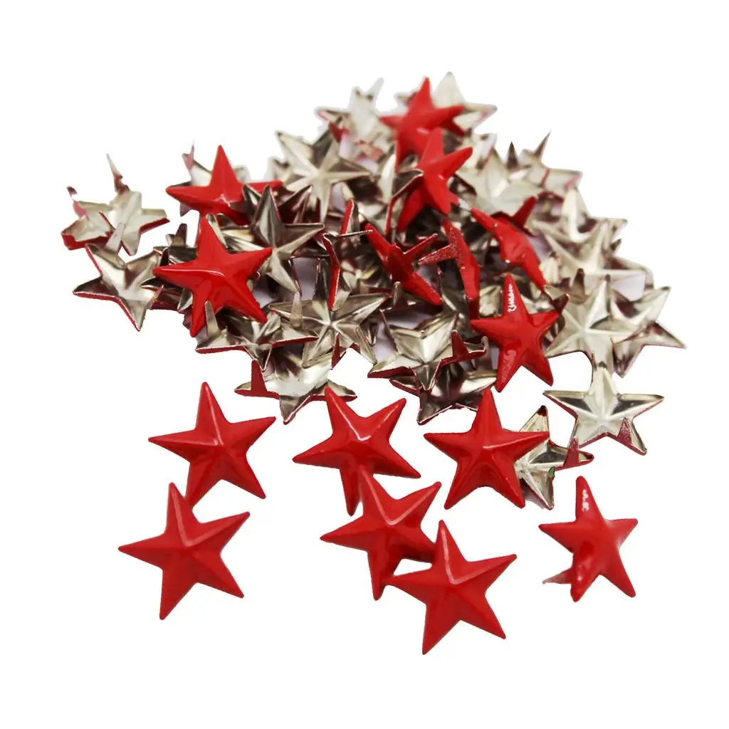 50Pcs Big Red Star Rivet Stud Punk Leathercraft DIY Punk Claw Rivets 15mm