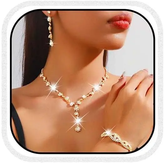 Bridal Jewelry Set Rhinestone Necklace Silver Crystal Jewelry Sets 3 Pcs Bride Wedding Accessories for Women