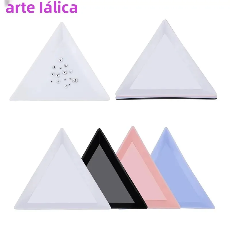 10 pçs triângulo placa de plástico arte do prego jóias contas organizador strass diamante armazenamento bandeja exibição para artesanato suprimentos
