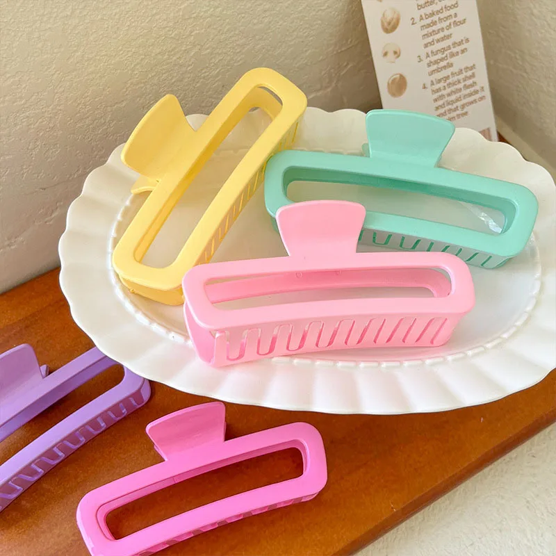 Candy Color Hollow Rectangle Large Hair Claw Clips Summer Women Shark Clip Ponytail Clips Oversized Hair Crab Clips Hairgrips