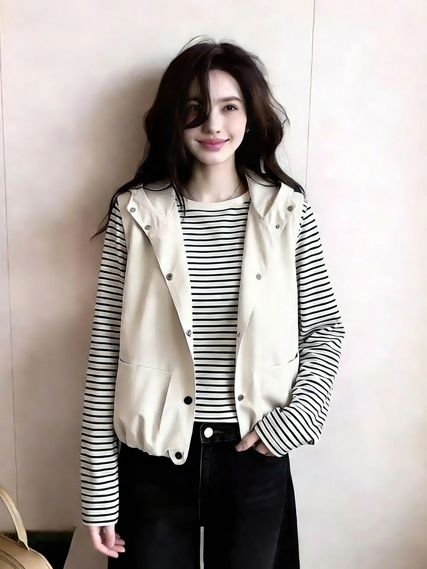 

High-End European Sle Color Hooded Single Button Svel Vest Loose Lazy Sle Top for Women Spring Summer