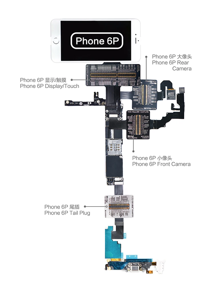 QIANLI-Cable de detección de placa base iBridge 6G 6P para cámara frontal y trasera, pantalla táctil de enchufe trasero, herramienta de servicio de teléfono móvil